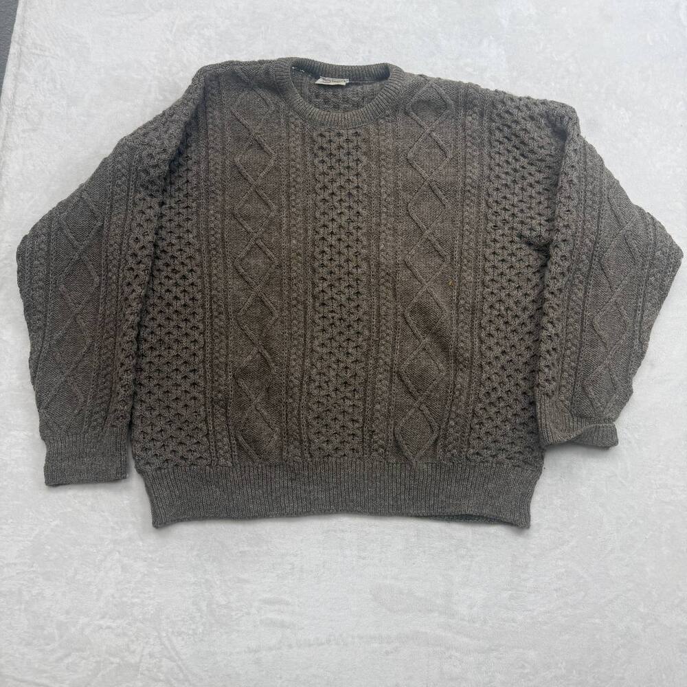 Shalimar Knitwear Men's Sweater Brown Size XL Pure New Wool Cable Knit Vintage